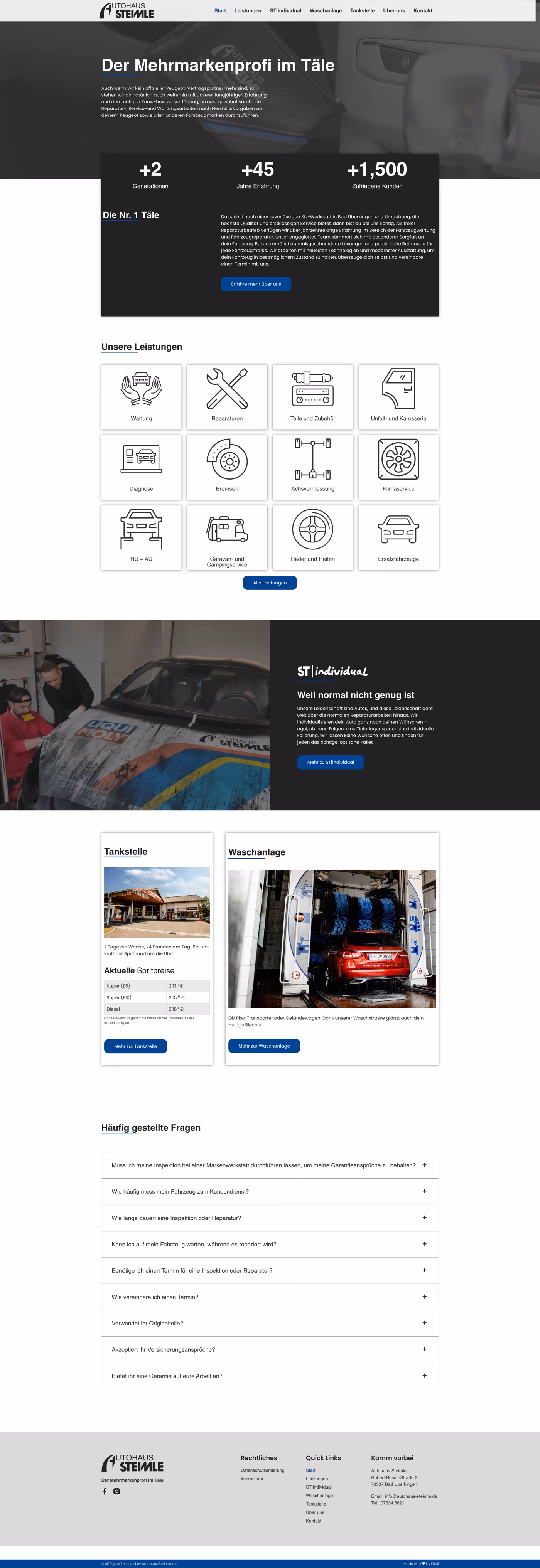 Neue responsive Website des Autohauses Steimle in vollständiger Seitenansicht