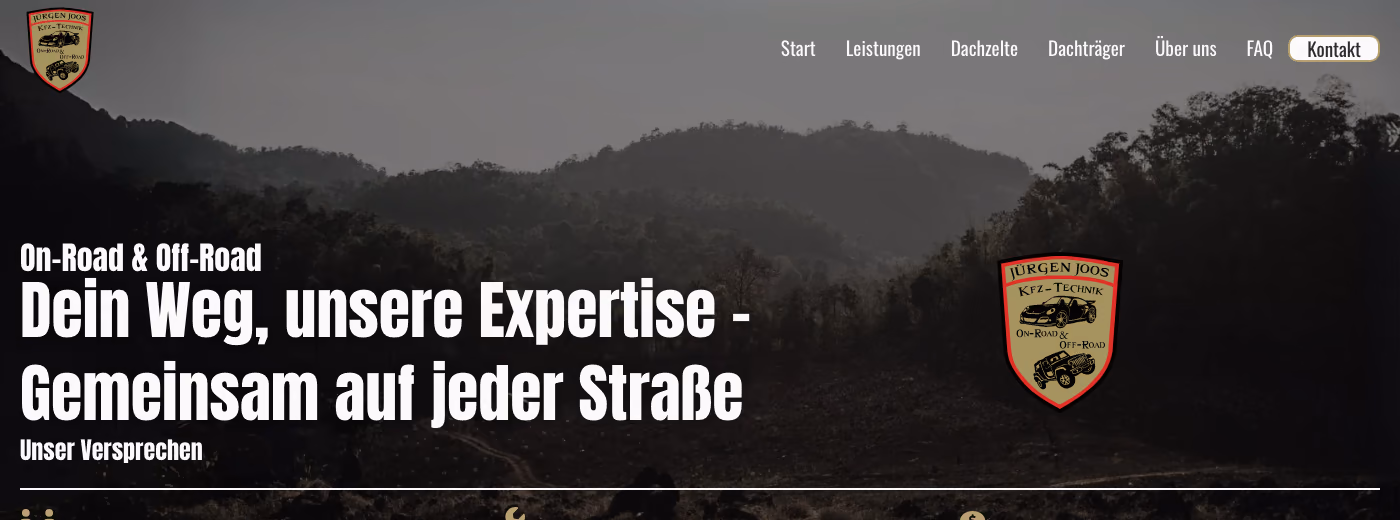 Startseite der Website von Kfz Joos mit der Überschrift „Dein Weg, unsere Expertise“